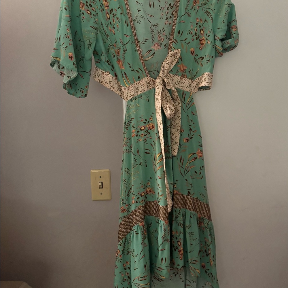 Green Ruffled Tiered Sundress with Tie Front